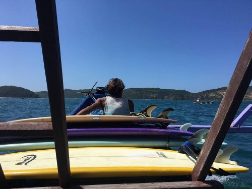 We wave Surf camp driving with the boat to gerupuk inside in Lombok